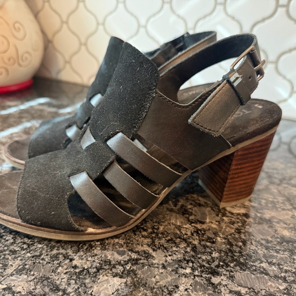 Toms Black and Brown Heeled Sandals